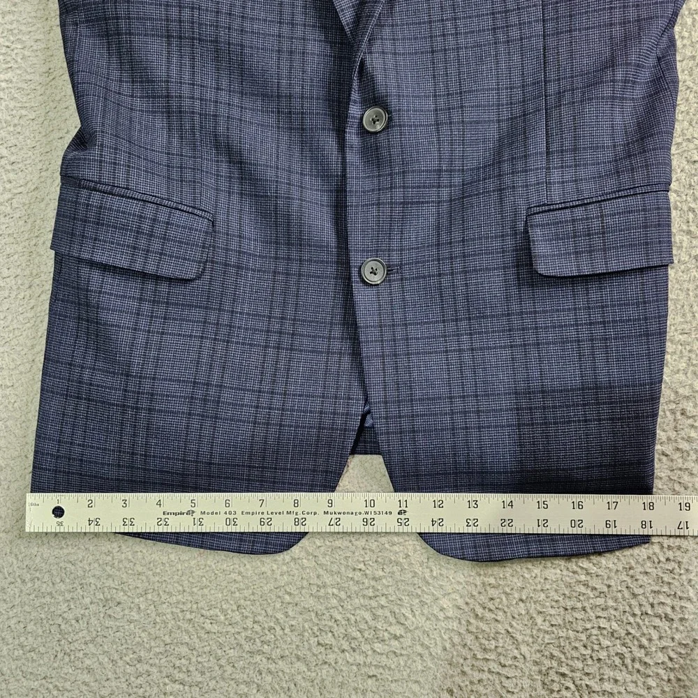 Awearness Kenneth Cole Sport Coat Mens 42R Blue Plaid Slim Fit Wool Blend Blazer